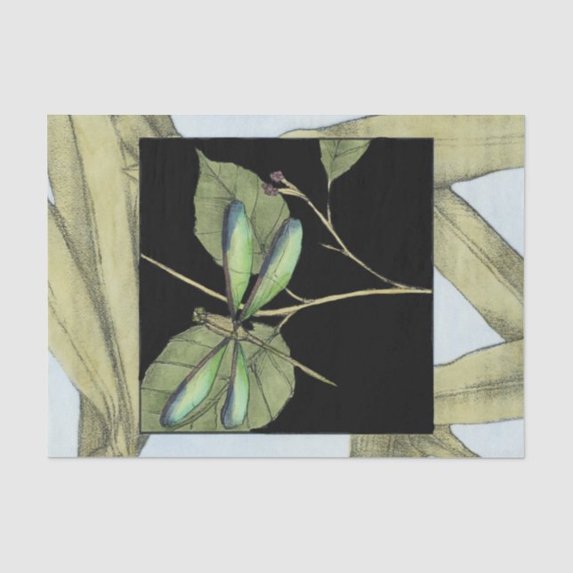 Blätter mit Dragonfly Inset von Jennifer Goldberge Seidenpapier (Vorderseite)