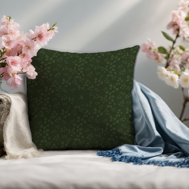Blätter mit grünen Mustern, Monogramm Kissen (Von Creator hochgeladen)