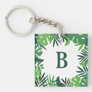 Blätter mit grüner Blumenpalme fügen Monogramm-Buc Schlüsselanhänger
