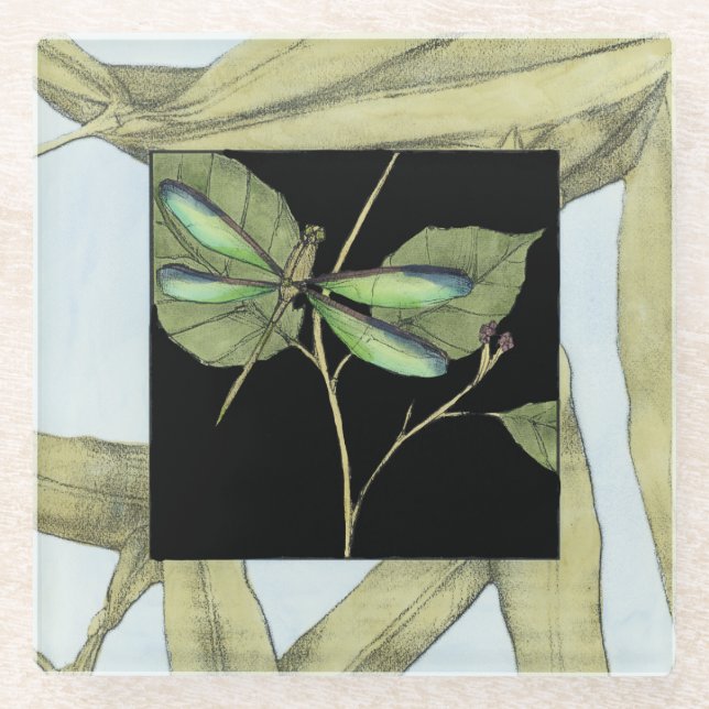 Blätter mit Libellen-Einfügung durch Jennifer Glasuntersetzer (Vorderseite)