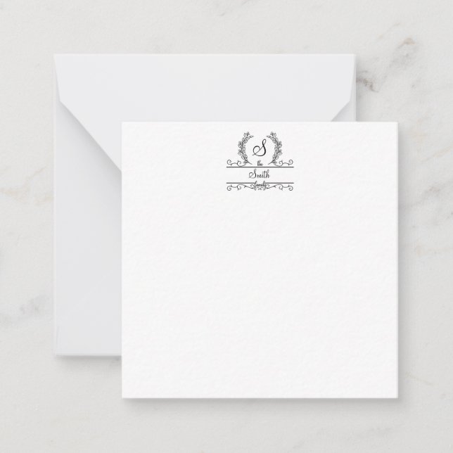 Blätter mit mit Monogramm Familiennamen Geblüht Sk Mitteilungskarte (Vorderseite)