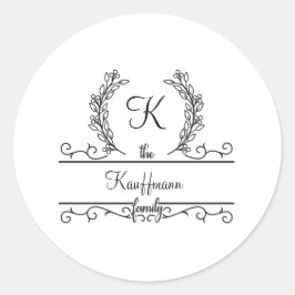 Blätter mit mit Monogramm Familiennamen Geblüht Sk Runder Aufkleber