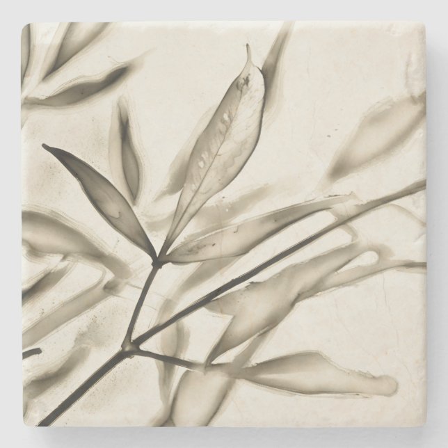 Blätter mit Olivenbäumen im Sepia Art Marble Steinuntersetzer (Vorderseite)