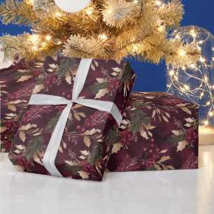 Blätter mit roter Blume und goldfarbener Farbe Geschenkpapier