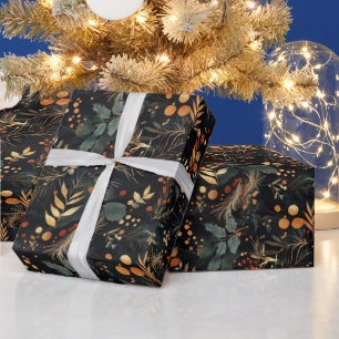 Blätter mit roter Blume und goldfarbener Farbe Geschenkpapier