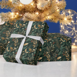 Blätter mit roter Blume und goldfarbener Farbe Geschenkpapier
