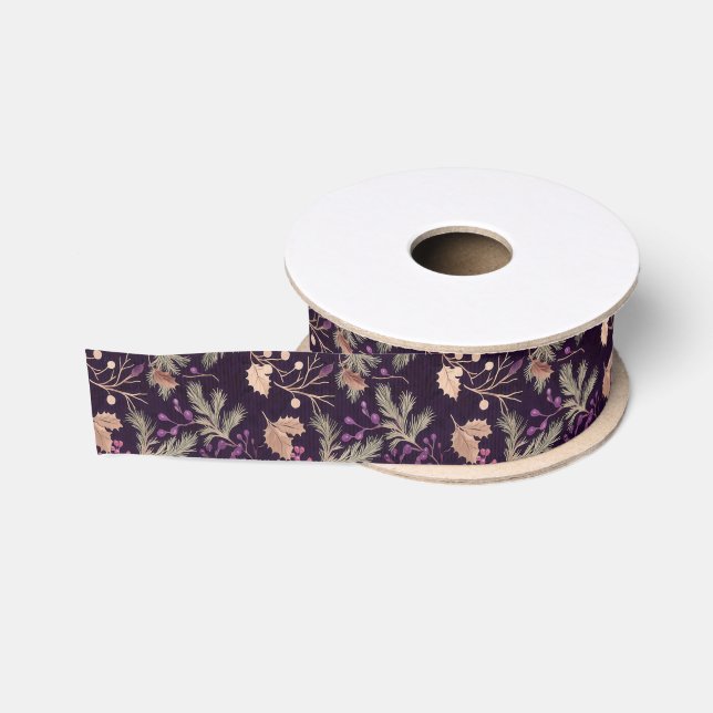 Blätter mit roter Blume und goldfarbener Farbe Ripsband (Spule)