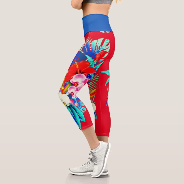 Blätter mit tropischer Orchideenpalme Capri Leggings (Links)