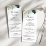 Blätter mit tropischer Palme Menükarte<br><div class="desc">Tropische Palmen Blätter Grünpflanzen Blumen Hochzeit. Farbe und Text können personalisiert sein.</div>