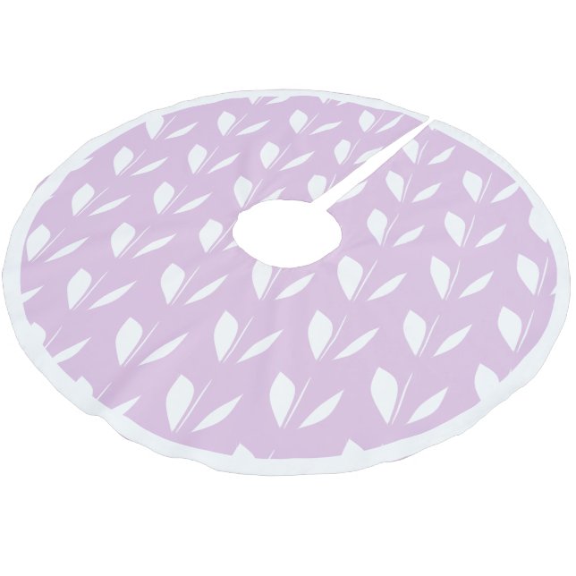 Blätter mit weißer Silhouette lila Polyester Weihnachtsbaumdecke (Schrägansicht)
