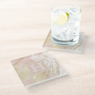 Blätter Monogramm Glasuntersetzer