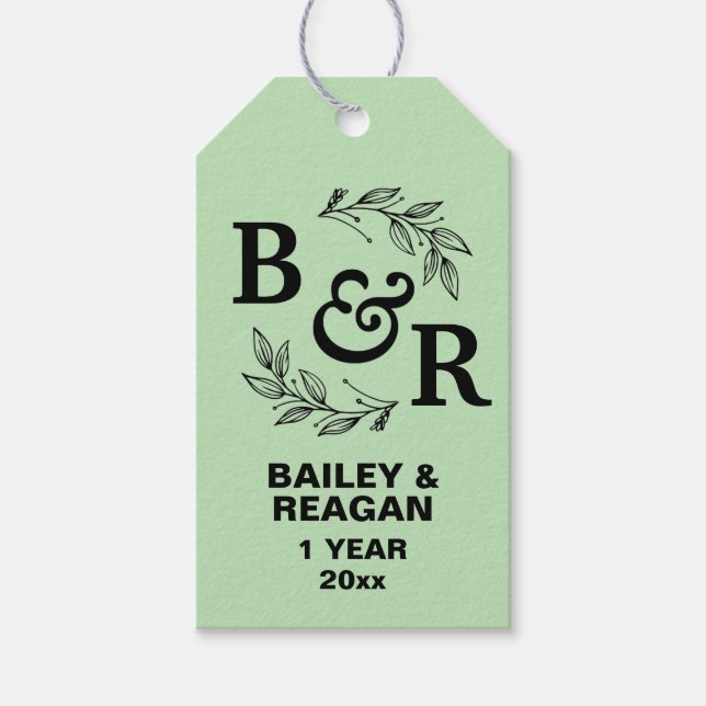 Blätter Motif Monogram zum ersten Hochzeitstag Geschenkanhänger (Vorderseite)