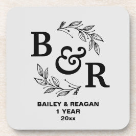 Blätter Motif Monogram zum ersten Hochzeitstag Getränkeuntersetzer