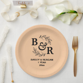 Blätter Motif Monogram zum ersten Hochzeitstag Pappteller