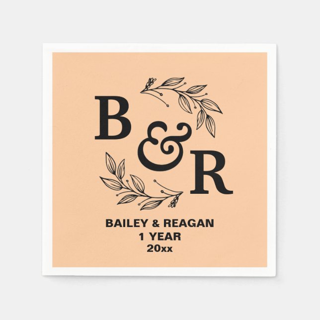 Blätter Motif Monogram zum ersten Hochzeitstag Serviette (Vorderseite)
