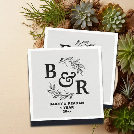Blätter Motif Monogram zum ersten Hochzeitstag Serviette