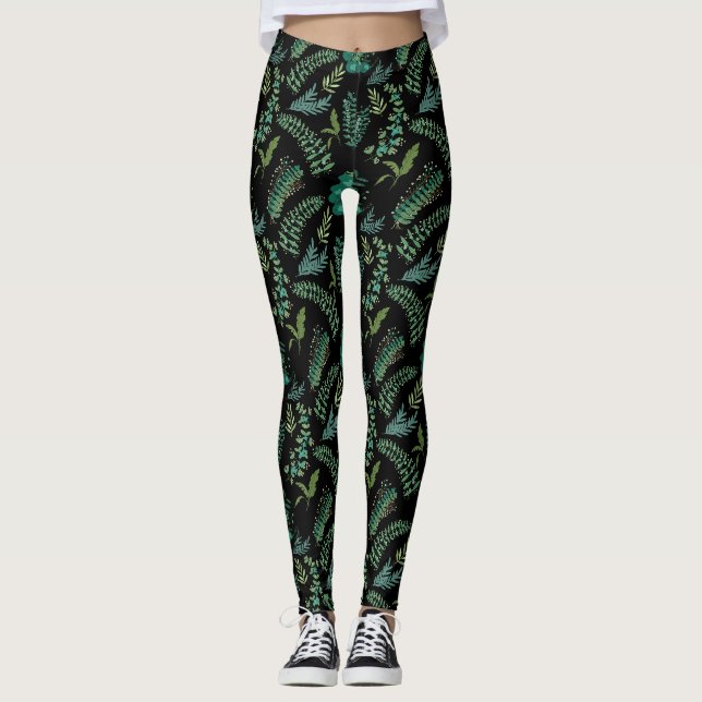 Blätter Muster 10.bw Black BG Leggings (Vorderseite)