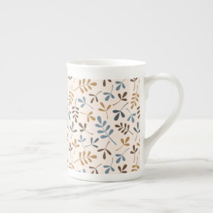 Blätter Muster Blues Brown Gold Cream Prozellantasse