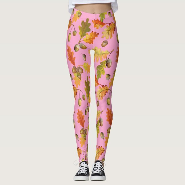 Blätter Muster rosa Leggings (Vorderseite)