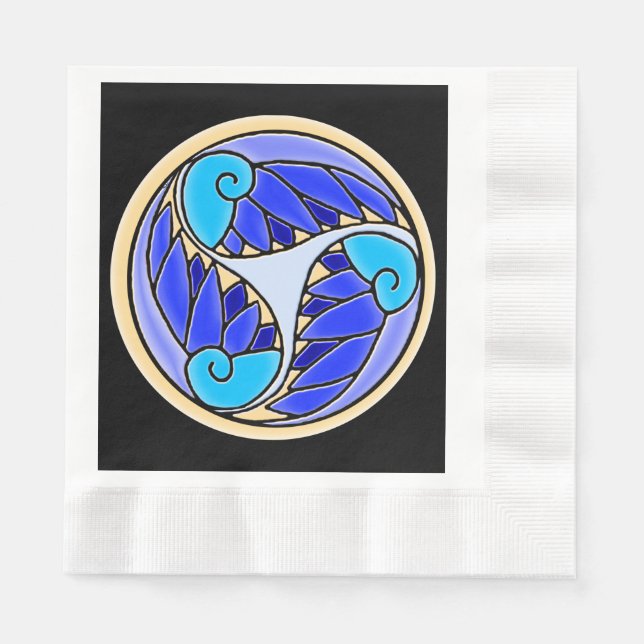 Blätter Nautilus und Palm - 3 Blues, Gelb, Schwarz Serviette (Vorderseite)