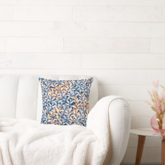 Blätter Pastel Blue und Peach Kissen