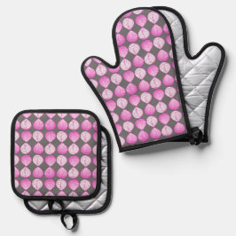 Blätter Pastel Fuchsia Magenta White Gray Ofenhandschuh & Topflappen-Set