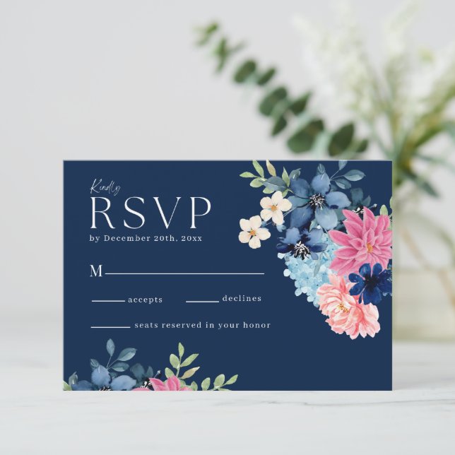 Blätter pastellfarben Hochzeitsstich RSVP Karte (Stehend Vorderseite)