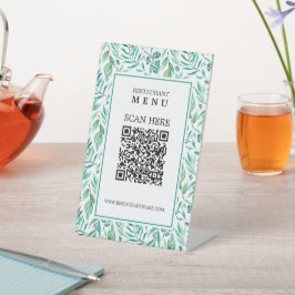 Blätter & QR Code Digital Menu Pedestal Sign Sockelschild
