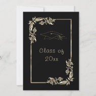 Blätter Rahmung Schwarz Gold Grad Party Einladung