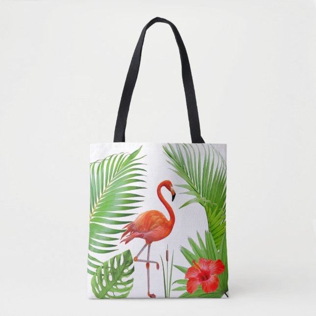 Blätter Red Flamingo, Hibiskus & Tropical Palm Tasche (Vorderseite)