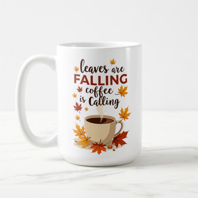 Blätter sinken Kaffee ruft Herbst an Kaffeetasse (Links)
