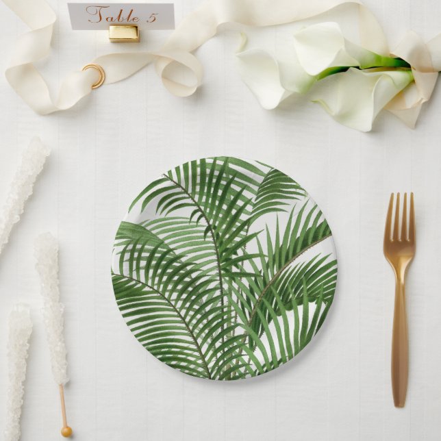 Blätter Tropical Greenery Watercolor Palm Tree Pappteller (Hochzeit)