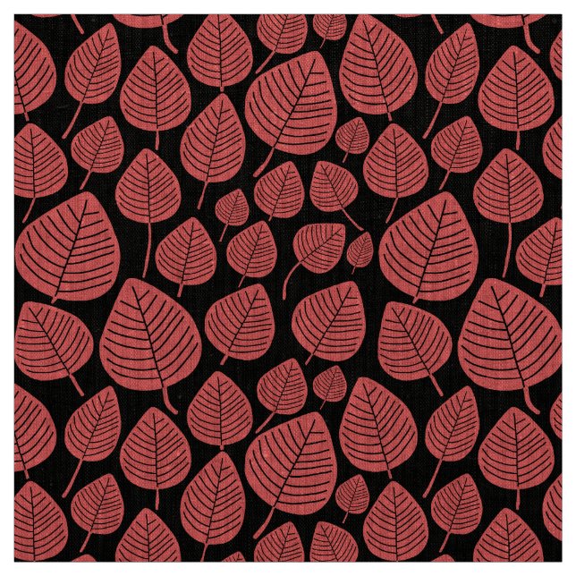 Blätter - Tropisches Rosa auf Schwarz Stoff (Muster)