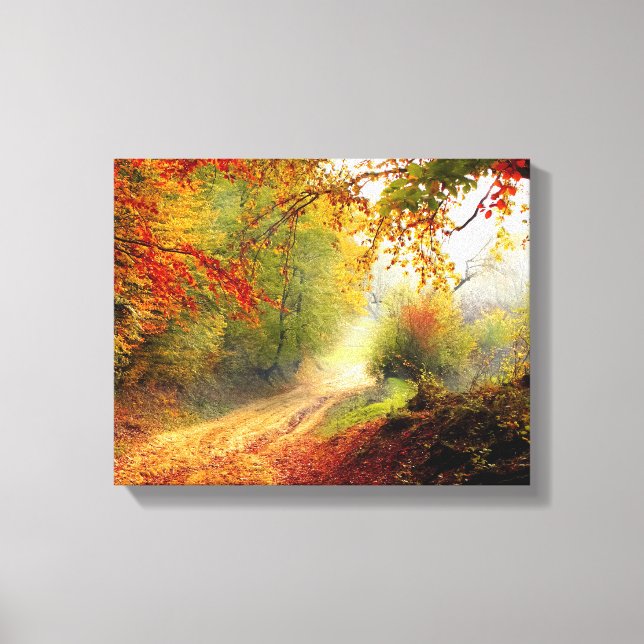 Blätter und Bäume im Herbst, die die schmutzige St Leinwanddruck (Vorderseite)