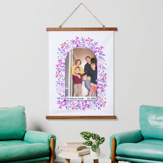 Blätter und Beeren lila Foto Wandteppich Mit Holzrahmen (Wohnzimmer)