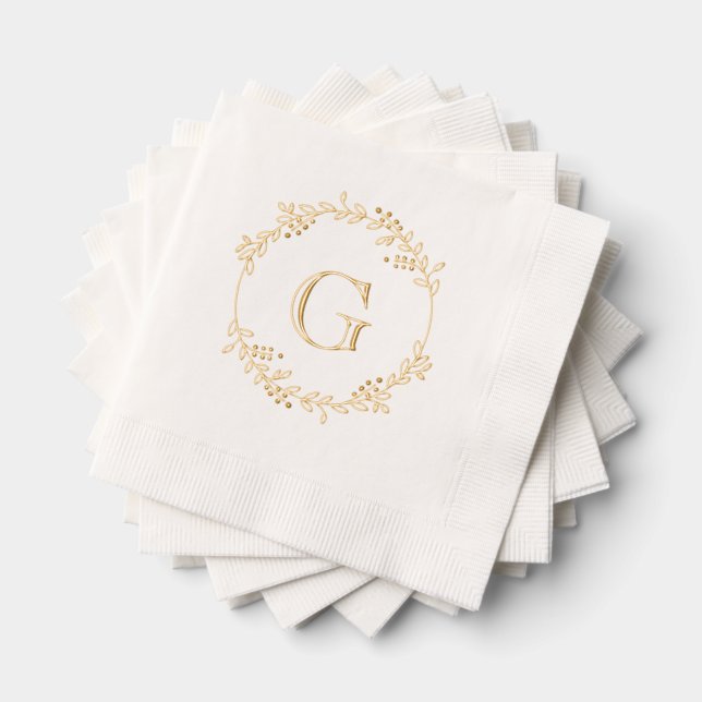 Blätter und Berries Round-Wreath-Rahmen #1 Initial Servietten Mit Folie (Insitu (Gestapelt))