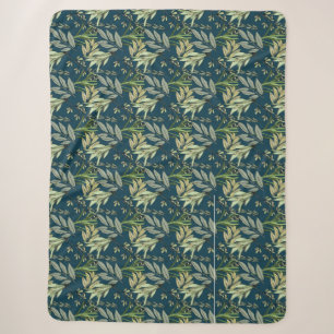 Blätter und Blume - Blue Background Sherpadecke
