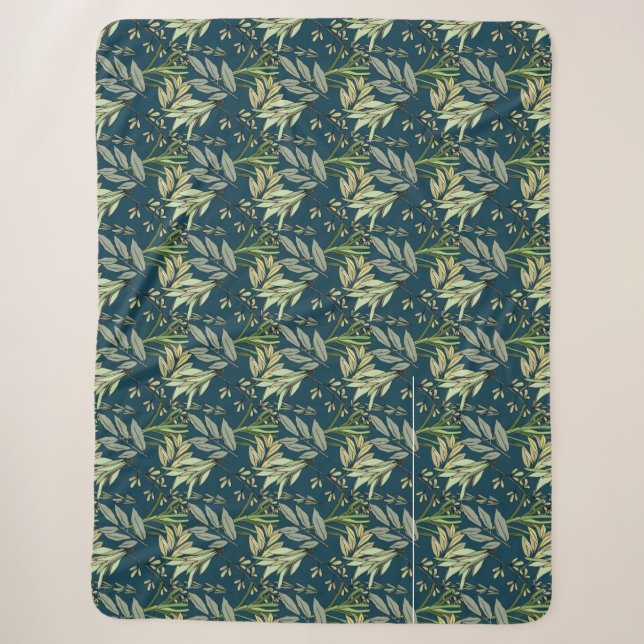 Blätter und Blume - Blue Background Sherpadecke (Vorderseite)
