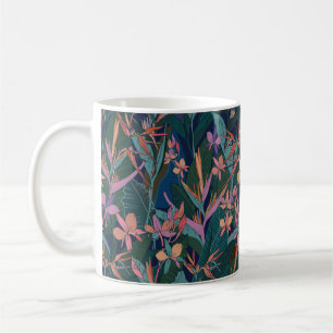 Blätter und Blume des tropischen Dschungels mit fa Kaffeetasse