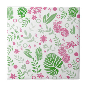Blätter und Blume grün und rosa Fliese