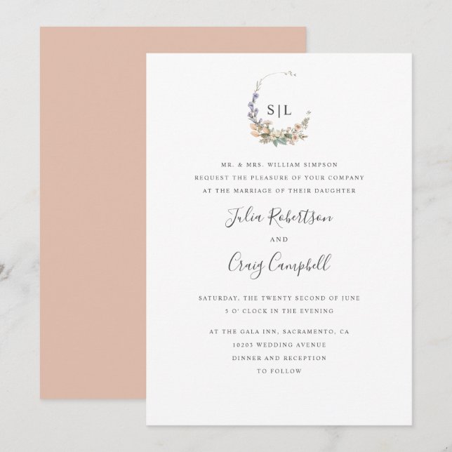 Blätter und Blume in Rot Einladung (Vorne/Hinten)