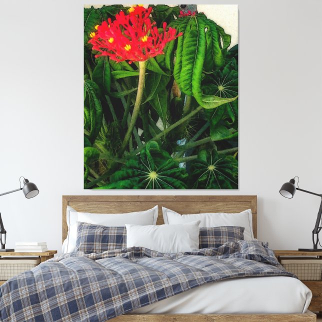 Blätter und Blume zur korallalen Pflanze Leinwanddruck (Insitu (Schlafzimmer))