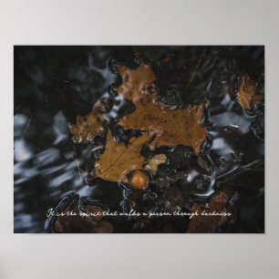 Blätter und Eichen aus Eiche in dunklen Gewässern Poster