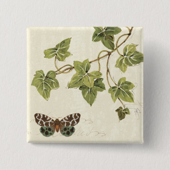 Blätter und ein Schmetterling Button (Vorderseite)