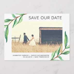 Blätter und Foto für grüne Wasserfarben SAVE THE Save The Date