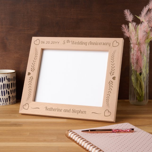 Blätter und Herz 5. Hochzeitstag Geätzte Rahmen (Links)