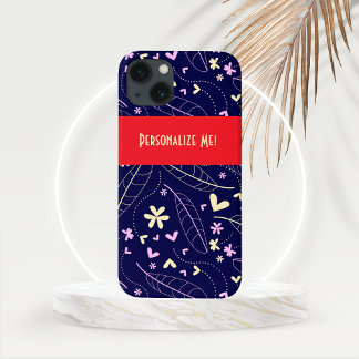 Blätter und Herz-Blume auf Blue Personalisiert Case-Mate iPhone Hülle