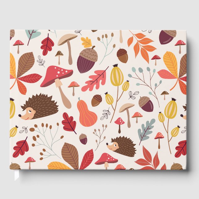 Blätter und Muster für Igel im Herbst Gästebuch (Vorderseite)