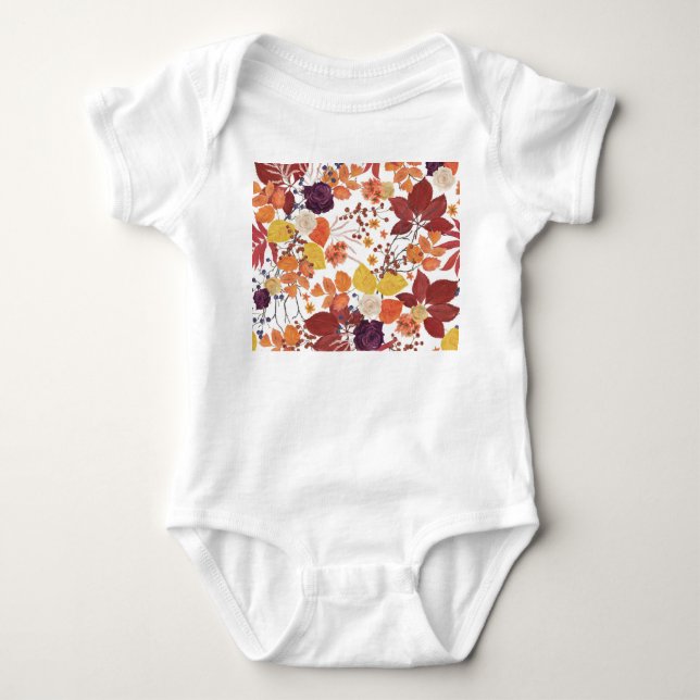 Blätter und Rose für die Wasserfarbe im Herbst Baby Strampler (Vorderseite)