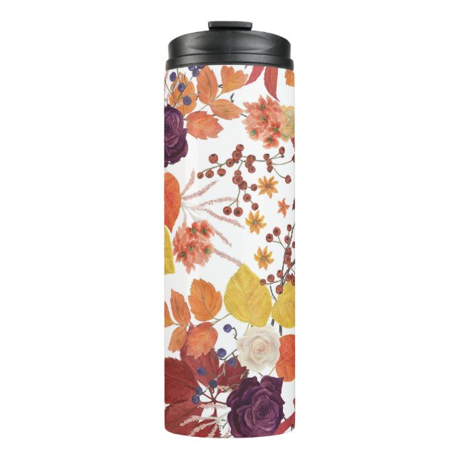 Blätter und Rose für die Wasserfarbe im Herbst Thermosbecher (Vorderseite)